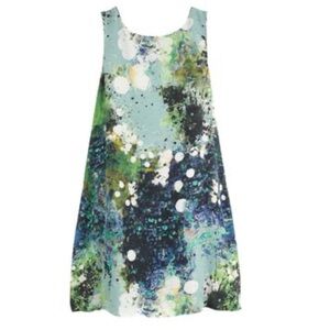 REBECCA MINKOFF Vintage Green & Blue Abstract Print Sleeveless Tank 100% Silk